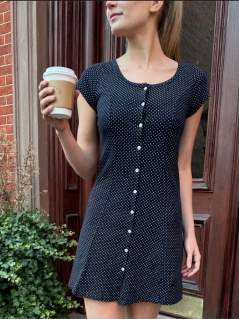 Brandy Melville black and white polka dot mini dress